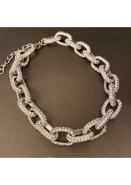 Trendy Rhinestone Kolye Gümüş Renk Bağlantı Kolye Zincir Gerdanlık Kolye Kadınlar Için Aksesuarları Moda Kuyumculuk | Gerdanlık Kolyeler (Yurt Dışından) modelleri