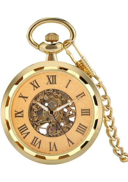 Klasik Romen Numaraları Altın Mekanik Cebi El Sarma Kolye Saat Şeffaf Açık Yüz Cep Retro Timepiece Erkek | Cep ve Amp;fob Saatler (Yurt Dışından)