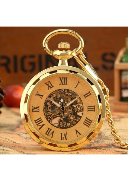 Klasik Romen Numaraları Altın Mekanik Cebi El Sarma Kolye Saat Şeffaf Açık Yüz Cep Retro Timepiece Erkek | Cep ve Amp;fob Saatler (Yurt Dışından)