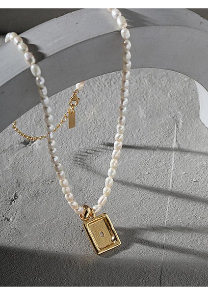 925 Ayar Gümüş Tatlısu Inci Kolye Kolye Kadın Minimalist Geometrik Doku Aksesuarları Için Kuyumculuk | Kolyeler (Yurt Dışından)