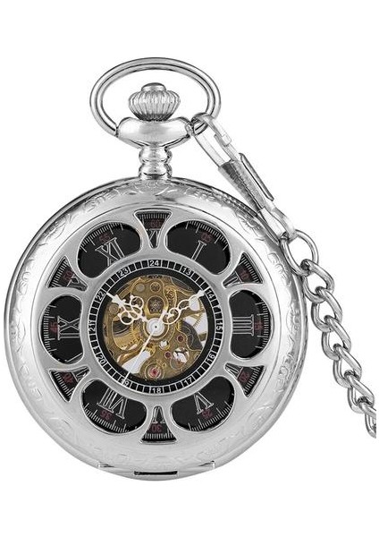 Klasik Gümüş Mekanik Cebi Hollow Kabak Çiçek Romen Numaralları Dial Retro Fob Zincir Kolye Manuel Cep Saati | Cep ve Amp;fob Saatler (Yurt Dışından)