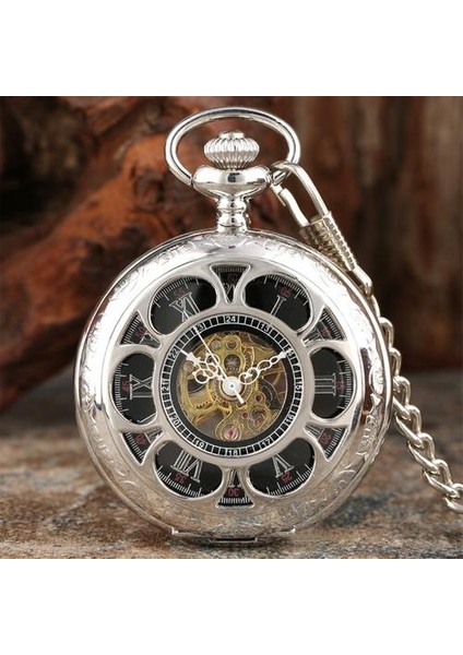 Klasik Gümüş Mekanik Cebi Hollow Kabak Çiçek Romen Numaralları Dial Retro Fob Zincir Kolye Manuel Cep Saati | Cep ve Amp;fob Saatler (Yurt Dışından)