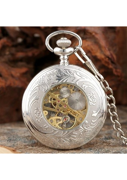 Klasik Gümüş Mekanik Cebi Hollow Kabak Çiçek Romen Numaralları Dial Retro Fob Zincir Kolye Manuel Cep Saati | Cep ve Amp;fob Saatler (Yurt Dışından)