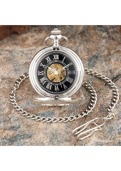 Klasik Gümüş Mekanik Cebi Hollow Kabak Çiçek Romen Numaralları Dial Retro Fob Zincir Kolye Manuel Cep Saati | Cep ve Amp;fob Saatler (Yurt Dışından)