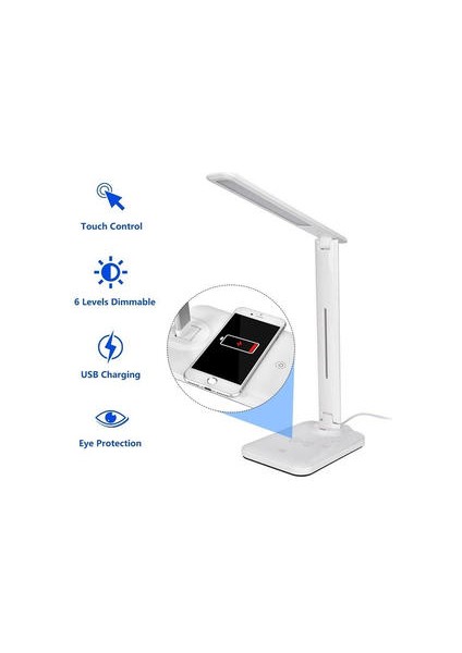 Katlanabilir USB Şarj LED Dokun Danışma Masa Lambası Qi Kablosuz Telefon Şarj Lambası Göz Koruma Okuma Çalışma Gece Lambası (Yurt Dışından)