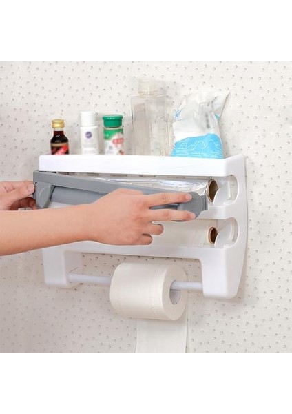 Duvara Montaj Kağıt Havlu Tutucu Sos Şişe Rafı 4 In 1 Cling Film Kesme Tutucu Mutifunction Mutfağı Mutfağı Organizatör | Depolama Tutucular ve Amp;raflar (Yurt Dışından)
