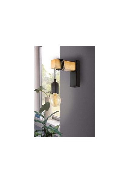 Eglo Townshend Wall Light, 1-Alevli Vintage Duvar Işık Endüstriyel Tasarımlı, Çelik ve Ahşaptan Retro Işık, Renk: Siyah, Kahverengi, S (Yurt Dışından)