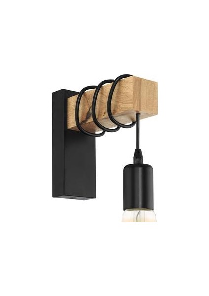 Eglo Townshend Wall Light, 1-Alevli Vintage Duvar Işık Endüstriyel Tasarımlı, Çelik ve Ahşaptan Retro Işık, Renk: Siyah, Kahverengi, S (Yurt Dışından)