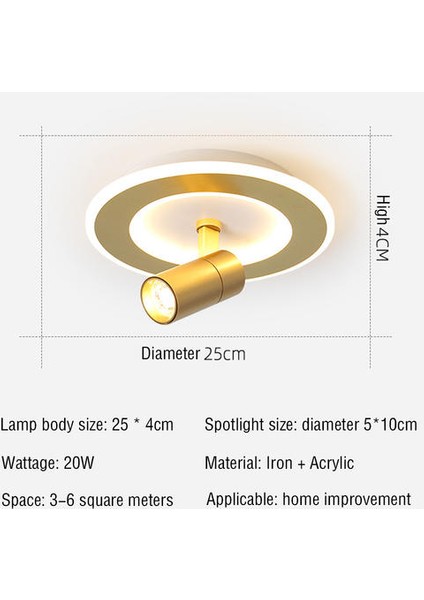 LED Circular Ceiling Light With Spotlights, 20W Cold White Light, Luxurious Gold Ceiling Light For Living Rooms, Bedrooms (Yurt Dışından)