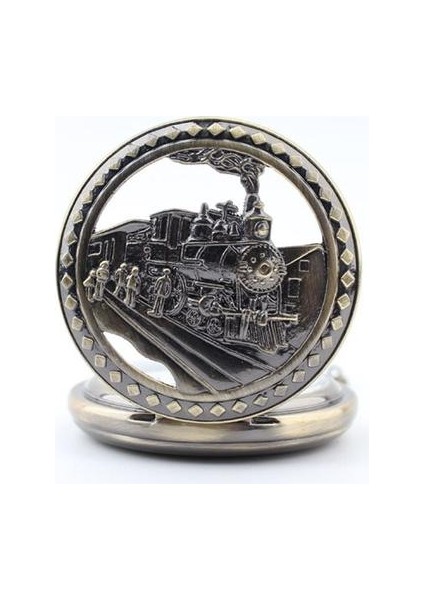 Vintage Ağır Metal Tren ile Işçi Tasarım Kuvars Çevirme Cebi Kolye Parti Benzersiz Hediye | Cep ve Amp;fob Saatler (Yurt Dışından)