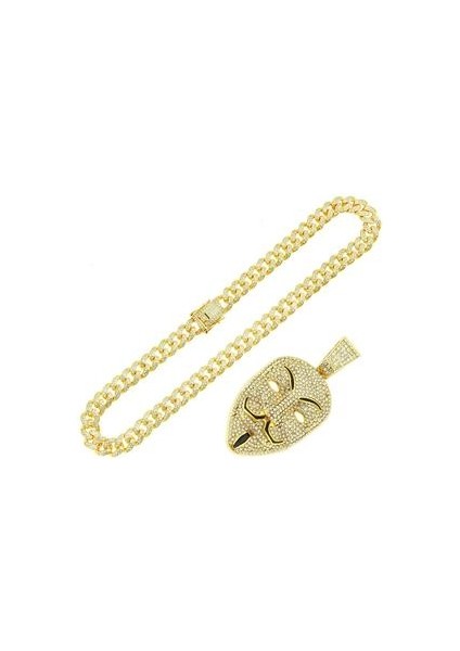 Erkekler Için Kolye Kolye Bling Rhinestone Küba Zinciri Anonim Hacker Maskesi Charm Gerdanlık Rapçi Takı | Kolye Kolyeler (Yurt Dışından)