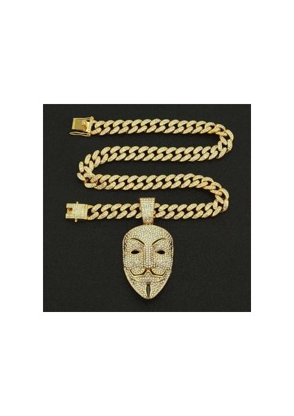 Erkekler Için Kolye Kolye Bling Rhinestone Küba Zinciri Anonim Hacker Maskesi Charm Gerdanlık Rapçi Takı | Kolye Kolyeler (Yurt Dışından)