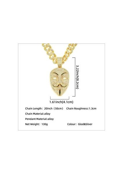 Erkekler Için Kolye Kolye Bling Rhinestone Küba Zinciri Anonim Hacker Maskesi Charm Gerdanlık Rapçi Takı | Kolye Kolyeler (Yurt Dışından)