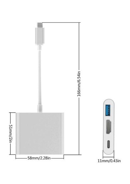 Apple Macbook Tipi C Usb-C Hub Adaptörü Kablosu 4K HDMI USB 3.0 (Yurt Dışından)