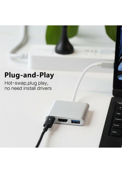 Apple Macbook Tipi C Usb-C Hub Adaptörü Kablosu 4K HDMI USB 3.0 (Yurt Dışından)