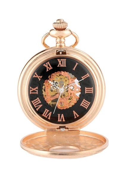 Gül Altın Romen Sayısı Siyah Kadran Manuet Mekanik Cebi Vintage Kolye Erkek Timepiece El Sarma Cep Zinciri Saati | Cep ve Amp;fob Saatler (Yurt Dışından)
