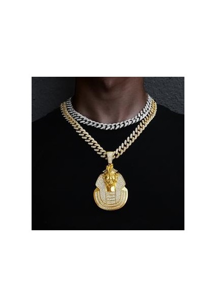 Hip Hop Popüler Büyük Firavun Başkanı Kolye Kolye Erkekler Küba Zincir Kolye Altın Renk Kolye Takı Hediye | Kolye Kolyeler (Yurt Dışından)