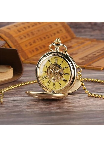 Mekanik Cebi Romen Numaraları Dial Çift Açık Yüz Kolye Manuel Mekanizması Fob Zincir Timepiece Erkek Hediyeler | Cep ve Amp;fob Saatler (Yurt Dışından)