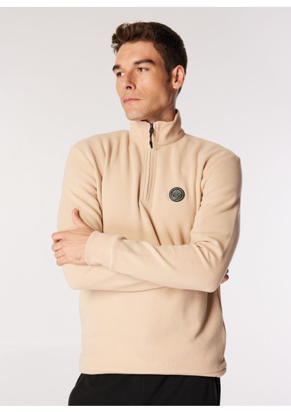 Bej Erkek Fermuarlı Yaka Relaxed Fit Sweatshirt D4WM-SWT3930