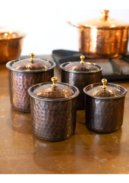 Bakır Baharat Takımı Çekiç Dövmeli Oksit Renk (4'lü)