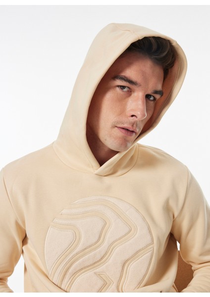 Açık Kahve Erkek Kapüşon Yaka Relaxed Fit Baskılı Sweatshirt D4WM-SWT3076