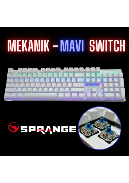 Mk-11 Beyaz Mekanik Gaming Klavye - Blue Switch - RGB Aydınlatmalı -Kablolu