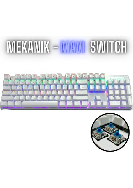 Mk-11 Beyaz Mekanik Gaming Klavye - Blue Switch - RGB Aydınlatmalı -Kablolu