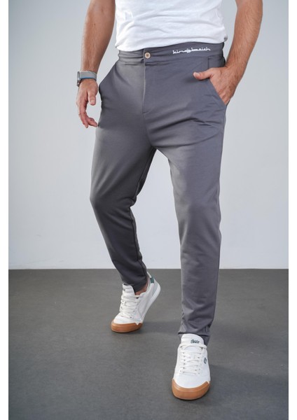 Kingbrich Beli Lastikli Baskılı Cepli Slim Fit Kalıp Erkek Alt Eşofman
