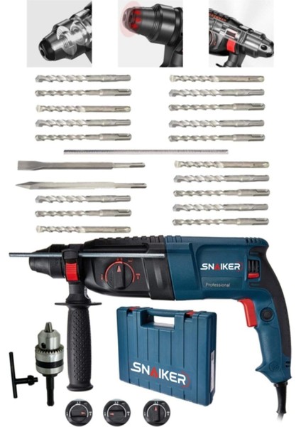 Alman 3000 W Bakır Sargılı Kırıcı Hilti Matkap - Metal Şanzumanlı + 20 Adet Uç Yedek Mandren