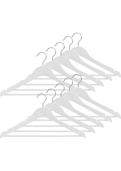 Ahşap Görünümlü Plastik Elbise Askısı 10 Adet AL4493 Beyaz