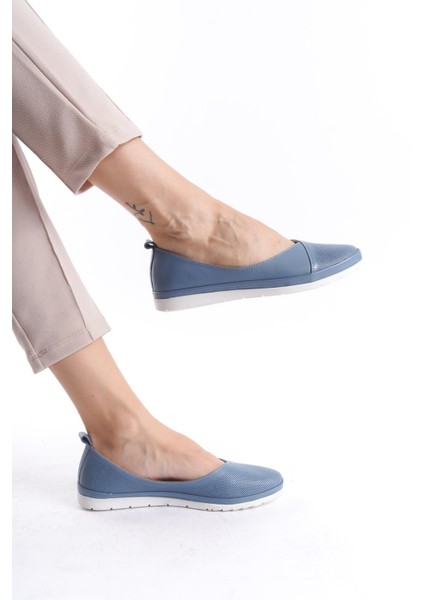 Kadın Deri Babet Yuvarlak Burun Düz Taban Rahat Günlük Babet