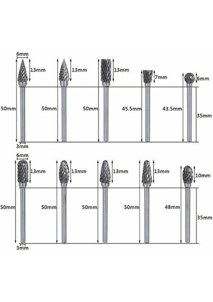 10 Adet Tungsten Karbür Kesici Döner Dosya Freze Kesicisi Parlatma Kafası 3*6mm Güneş Işığı Süper Mağaza (Yurt Dışından)