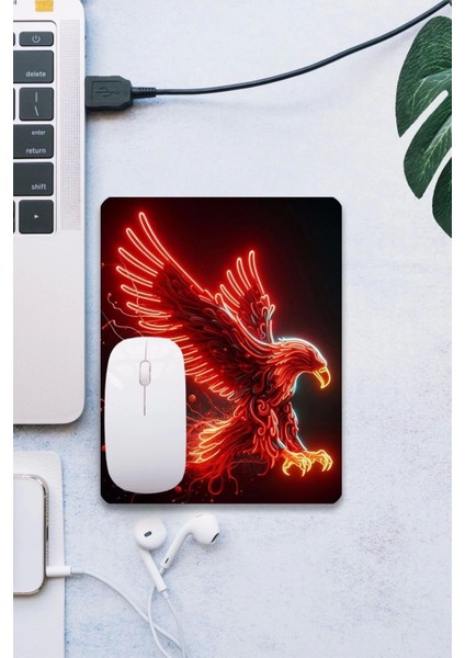 Sonictouch Kırmızı Neon Kartal Pürüzsüz Yüzey Kaymaz Taban Dikişsiz Kenar Gamer Oyuncu Mouse Pad 19X23CM