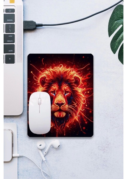 Sonic Touch Sonictouch Kırmızı Neon Aslan Pürüzsüz Yüzey Kaymaz Taban Dikişsiz Kenar Gamer Oyuncu Mouse Pad 19X23CM