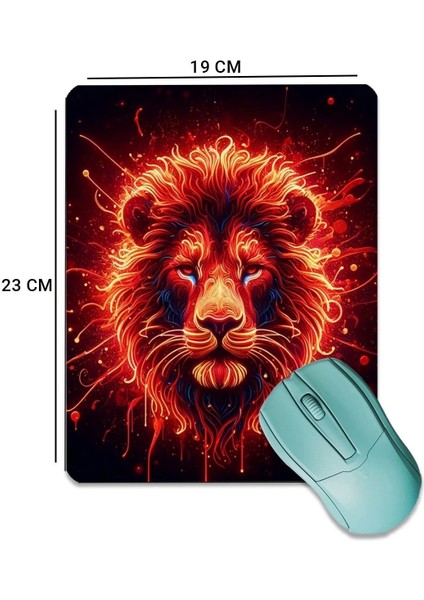 Sonic Touch Sonictouch Kırmızı Neon Aslan Pürüzsüz Yüzey Kaymaz Taban Dikişsiz Kenar Gamer Oyuncu Mouse Pad 19X23CM