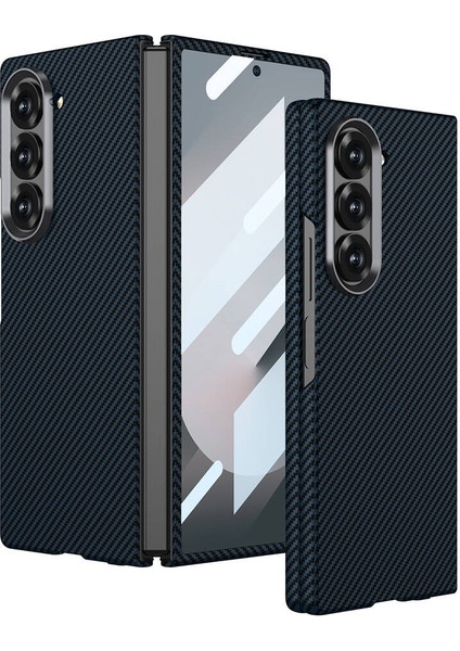 Galaxy Z Fold 6 Kılıf Kamera Korumalı Karbon Fiber Tasarımlı Arka Yüzey Zore Kıpta Karbon Kapak-Laci