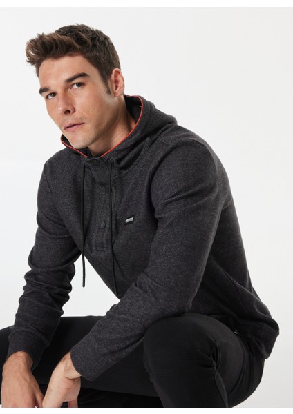 Antrasit Melanj Erkek Kapüşon Yaka Relaxed Sweatshirt D4WM-SWT3217