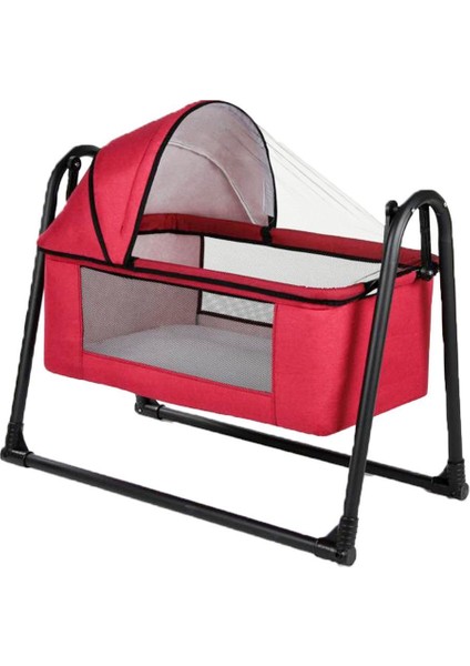 Fuşya Keten Kumaş Portatif Cibinlikli Sallanır Beşik