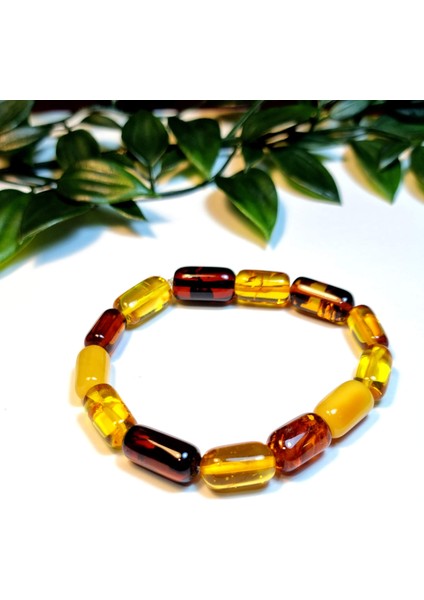 Damla Kehribar Litvanya Boru Kesim Doğal Taş Bileklik