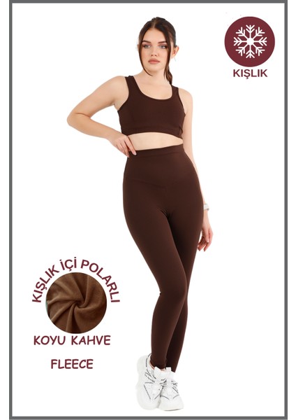 Kadın Kışlık Içi Polarlı Koyu Kahve Yüksek Bel Toparlayıcı Tayt Curve High Waist Fleece Winter 11024