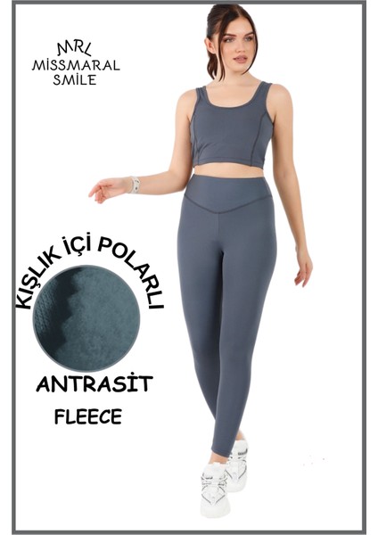 Kadın Kışlık Içi Polarlı Antrasit Yüksek Bel Toparlayıcı Tayt Curve High Waist Fleece Winter 11024