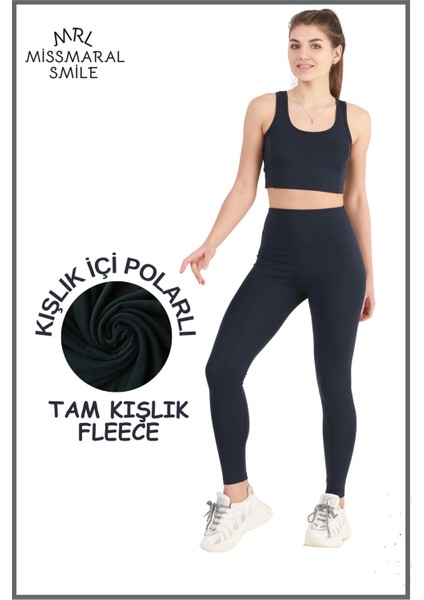 Kadın Kışlık Içi Polarlı Lacivert Yüksek Bel Toparlayıcı Tayt Curve High Waist Fleece Winter 11024