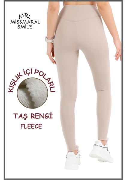 Kadın Kışlık Içi Polarlı Taş Rengi Yüksek Bel Toparlayıcı Tayt Curve High Waist Fleece Winter 11024 modelleri