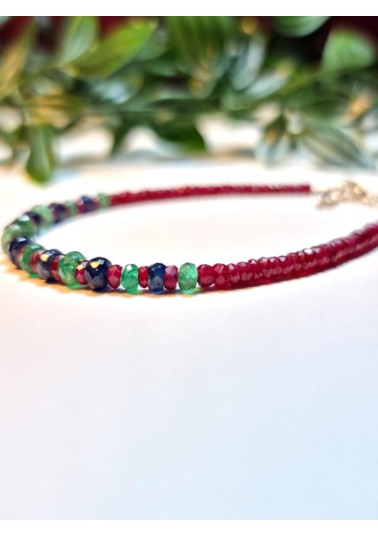 Yakut Zümrüt Safir Ruby Emerald Mücevher Rondela Bileklik