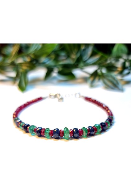 Yakut Zümrüt Safir Ruby Emerald Mücevher Rondela Bileklik