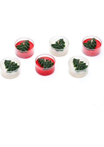 Yılbaşı 6lı Çamağacı Kabartmalı Spice Orange Kokulu Ekru-Kırmızı Tealight Mum Seti