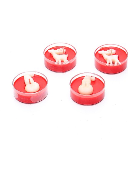 Yılbaşı 4lü Spice Orange Kokulu Kırmızı Kardanadam ve Geyik Temalı Tealight Mum Seti