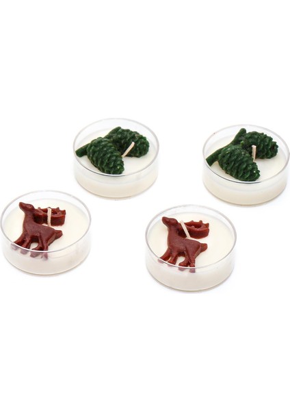 Yılbaşı 4lü Spice Orange Kokulu Kozalak ve Geyik Temalı Tealight Mum Seti
