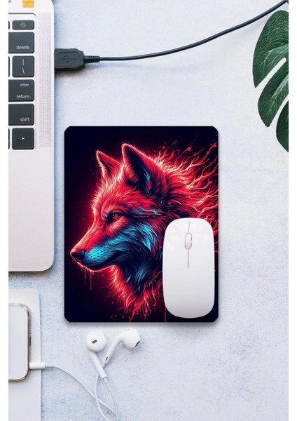 Sonictouch Kırmızı Neon Kurt Pürüzsüz Yüzey Kaymaz Taban Dikişsiz Kenar Gamer Oyuncu Mouse Pad 19X23CM