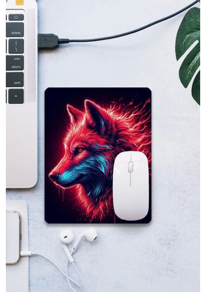 Sonic Touch Sonictouch Kırmızı Neon Kurt Pürüzsüz Yüzey Kaymaz Taban Dikişsiz Kenar Gamer Oyuncu Mouse Pad 19X23CM